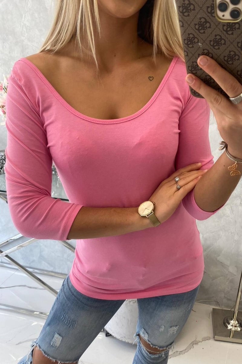 Ružové bavlnené tričko s okrúhlym výstrihom -3
