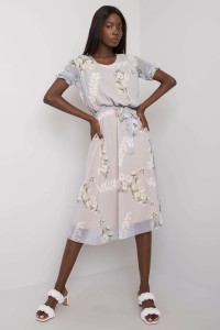 Sivé kvetované midi šaty s opaskom -1