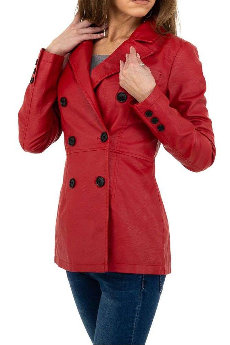 Krátky červený koženkový kabát -5