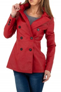 Krátky červený koženkový kabát -1