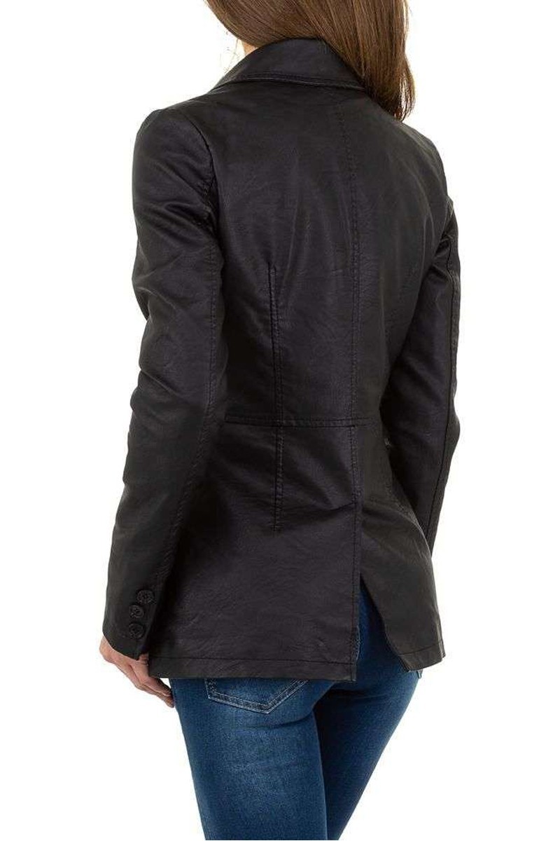 Krátky čierny koženkový kabát -4