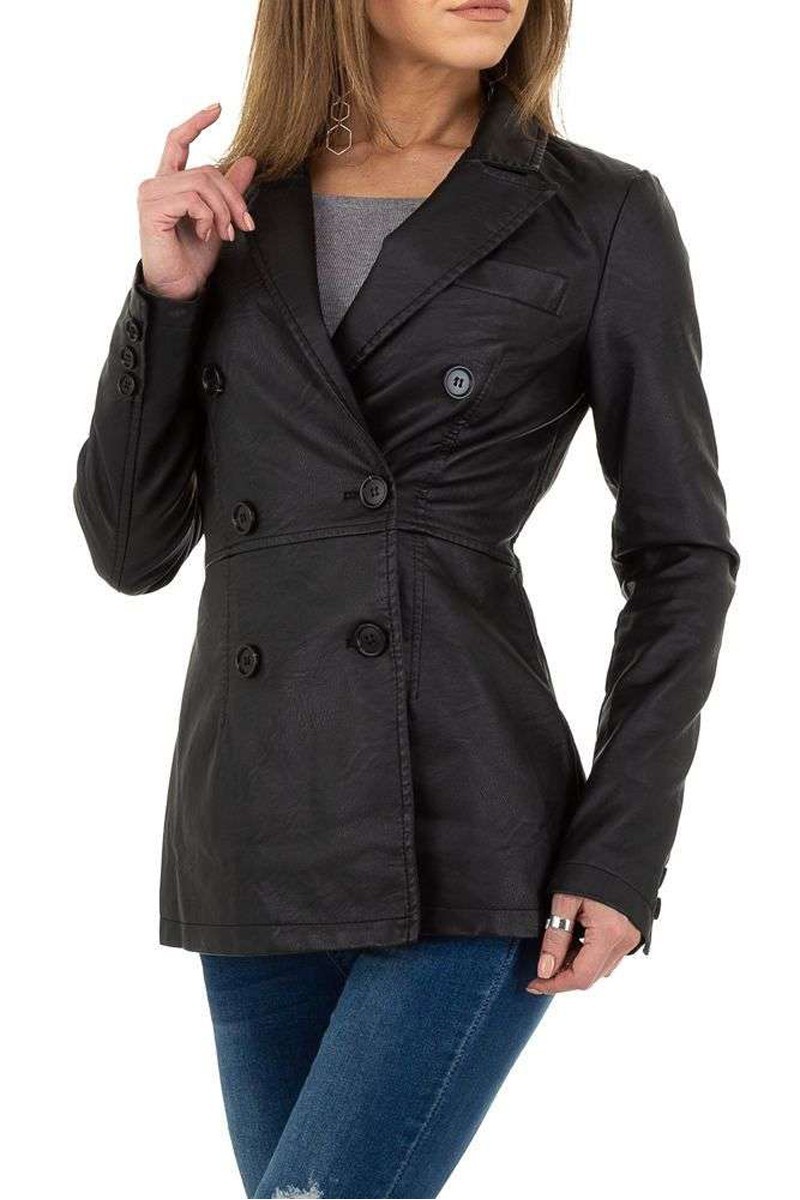 Krátky čierny koženkový kabát -2