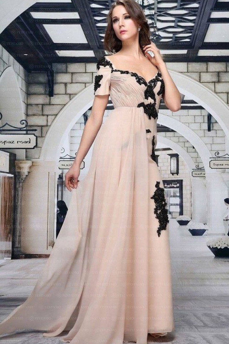 Luxusné večerné šaty - béžové FESTAMO-2
