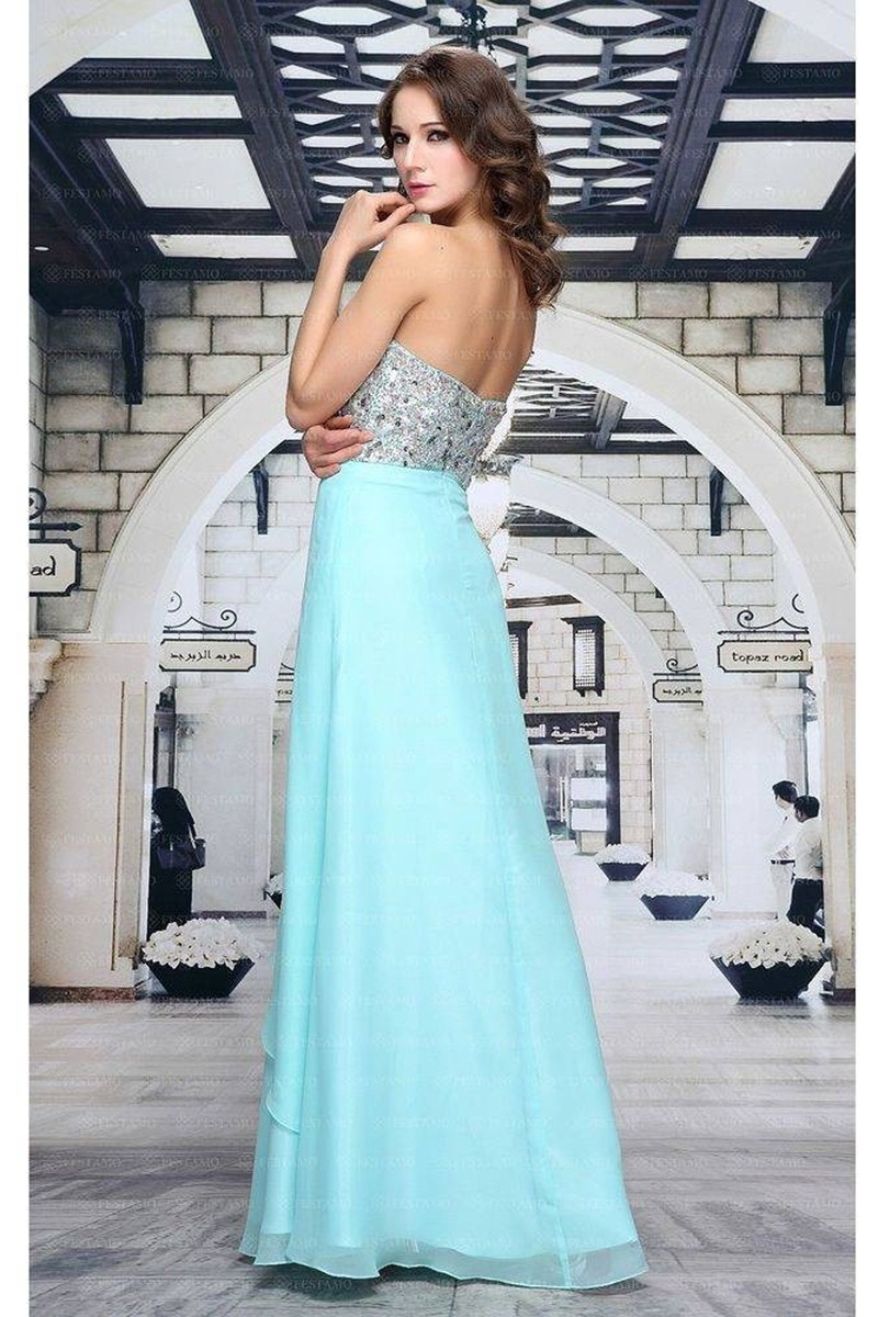 Luxusné večerné šaty - nebeská modrá FESTAMO-3