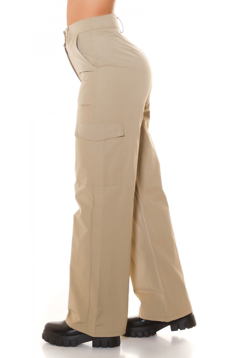Béžové kapsáčové nohavice s vysokým pásom -3