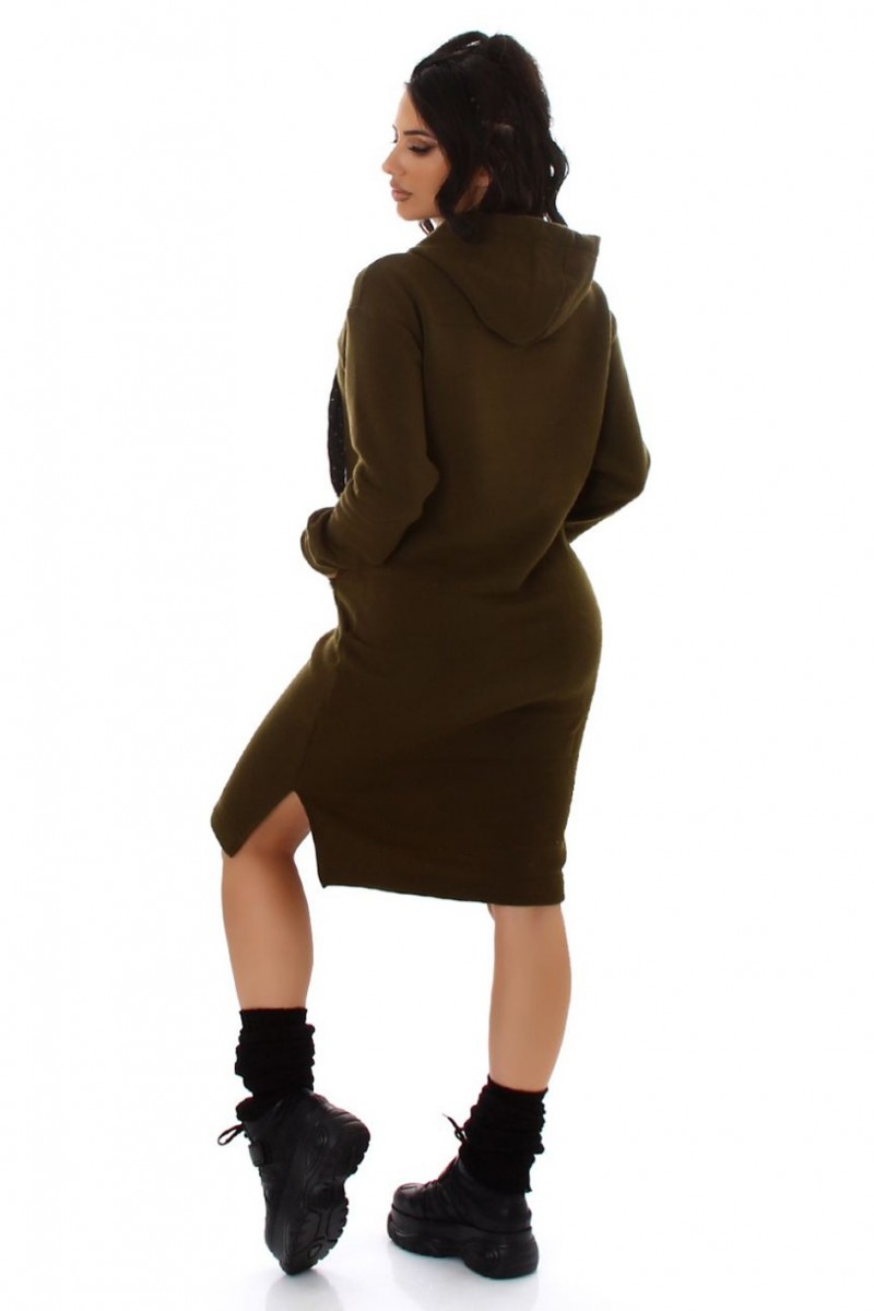 Tmavozelené mikinové šaty s kapucňou -3
