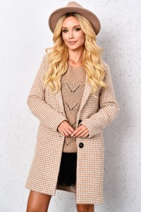 Hnedý kabát s pepitovým vzorom -1