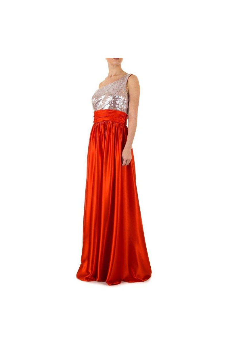 Dlhé večerné šaty s oranžovou saténovou sukňou FESTAMO-3