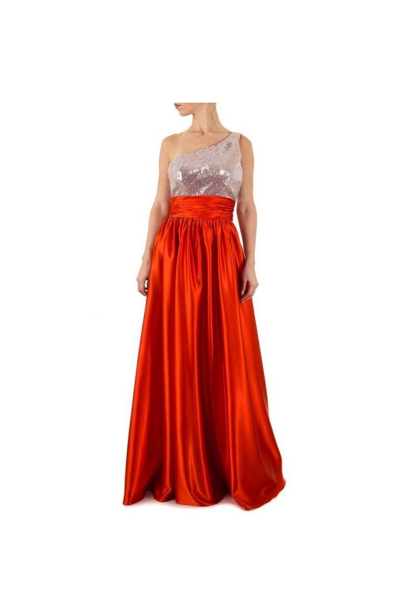Dlhé večerné šaty s oranžovou saténovou sukňou FESTAMO-2
