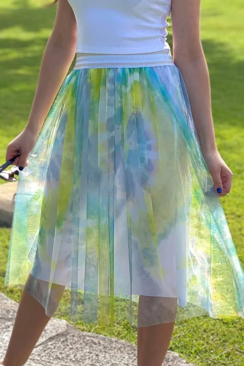 Batikovaná farebná sukňa - zelená -1