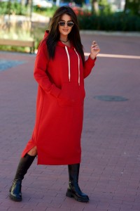Dlhé červené vyteplené mikinové šaty -1