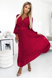 Dlhé bordovo červené plisované šaty Klara Numoco-1