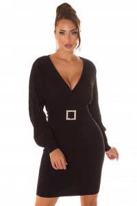 Elegantné čierne úpletové šaty s opaskom -2