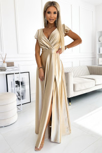 Zlaté saténové šaty Crystal 411-7 Numoco-2