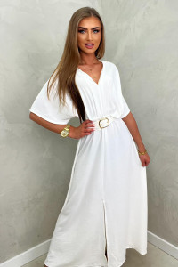 Dlhé pohodlné biele šaty s opaskom -1