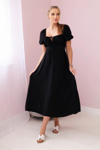 Čierne dlhé šaty s uväzovaním vo výstrihu -1
