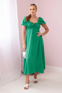 Zelené dlhé šaty s uväzovaním vo výstrihu -1