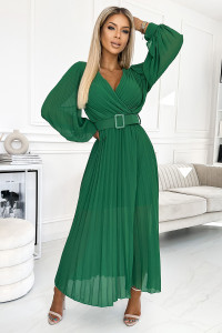 Dlhé zelené plisované šaty Klara 414-3 Numoco-1