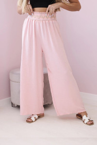 Ružové široké nohavice s ozdobným pásikom -1