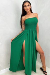 Dlhé zelené šaty s rázporkami -2