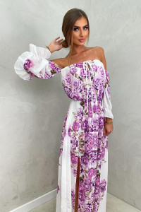Dlhé romantické kvetované šaty - fialové -1
