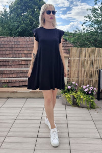 Krátke čierne viskózové šaty s volánikmi -1